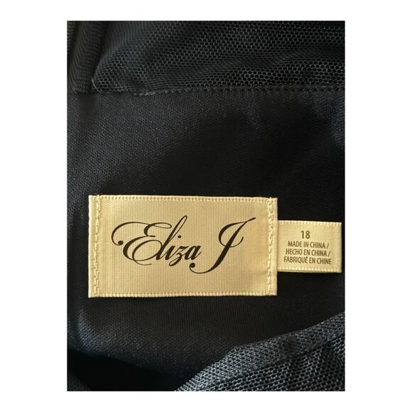 Eliza J Dress Rosette Mesh trim long sleeve gown navy size 18 - Picture 5 of 7